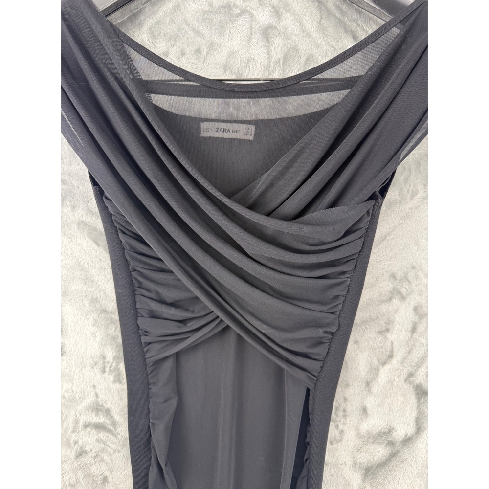 Zara Knit Black Draped Ruched Mesh Wrap Sleeveless Top Small